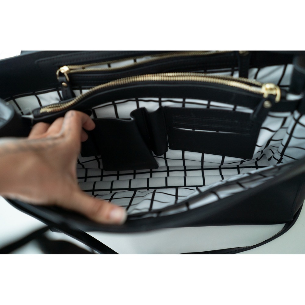 Jemma Womens Emma Work Bag Structured Colorblock Leather Satchel Black Cream - Picture 9 of 12